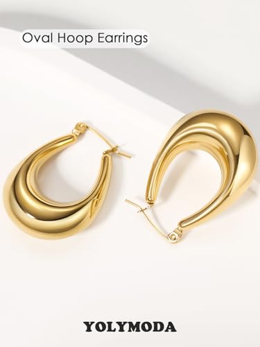 Trendy Medium Oval Hoop Earrings for Women Elegant Minimalist Simple Geometric 316L Stainless Steel Hoops for Ladies