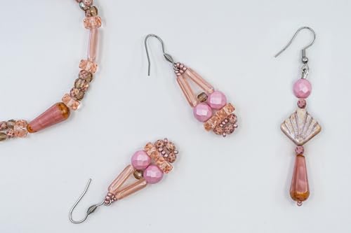 2.1oz (60 g) Mix of Unique Czech Bohemia Glass Pressed Beads, Dirty Pink Antique, Table Cut, Matte and Glossy, Faceted Fire Polish, Hand Made Set Kit BCV - color: Antique Dirty Pink
