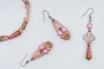 2.1oz (60 g) Mix of Unique Czech Bohemia Glass Pressed Beads, Dirty Pink Antique, Table Cut, Matte and Glossy, Faceted Fire Polish, Hand Made Set Kit BCV - color: Antique Dirty Pink