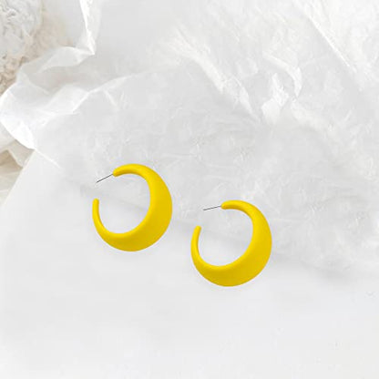 Acrylic Resin C Shape Colorful Hoop Trendy Chunky Cute Candy Earrings - Jewelry for Women - color: Yellow