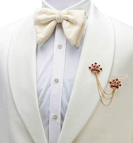 Knighthood Red Stone With Golden Crown Crystal Chain Brooch for Men