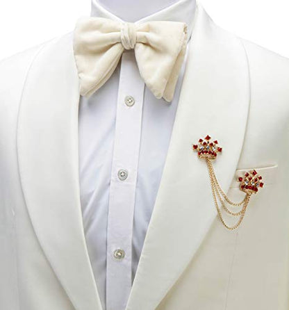 Knighthood Red Stone With Golden Crown Crystal Chain Brooch for Men