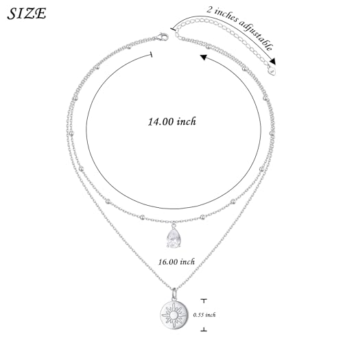 Yearace Choker Necklaces for Women S925 Sterling Silver Sideways Cross/Butterfly/Handcuffs/Infinity Interlocking/Chakra Choker Necklace Dainty Sideways Cross Necklace Jewelry Gift - style: Layered Sun 16+14+2''