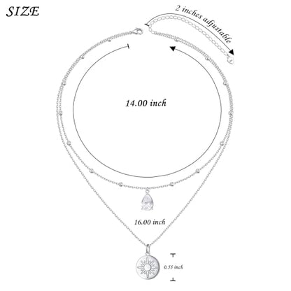 Yearace Choker Necklaces for Women S925 Sterling Silver Sideways Cross/Butterfly/Handcuffs/Infinity Interlocking/Chakra Choker Necklace Dainty Sideways Cross Necklace Jewelry Gift - style: Layered Sun 16+14+2''