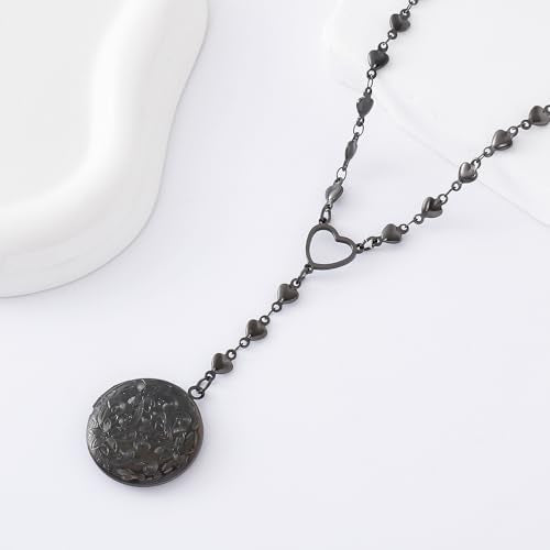 Personalized Heart Locket Necklace for Women Stainless Steel- Heart Necklace - color: Black-I