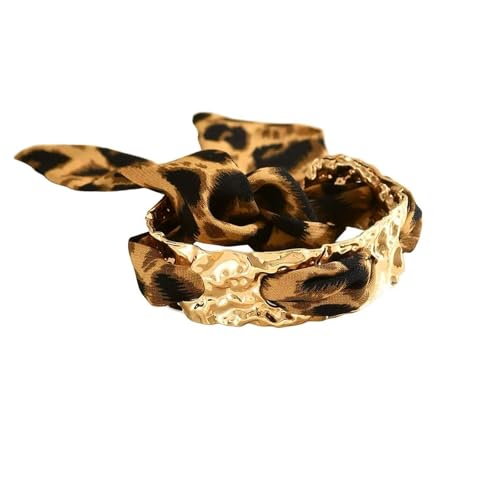 Chunky Gold Hammered Bracelets for Women, Leopard Print Scarf Big Golden Stainless Steel Cuff Bangle Silk Styling Charm Stackable Statement Jewelry Gifts - color: Small size -2.1cm