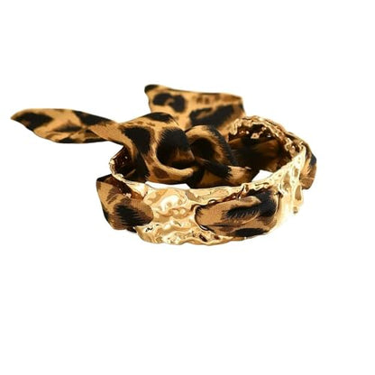 Chunky Gold Hammered Bracelets for Women, Leopard Print Scarf Big Golden Stainless Steel Cuff Bangle Silk Styling Charm Stackable Statement Jewelry Gifts - color: Small size -2.1cm