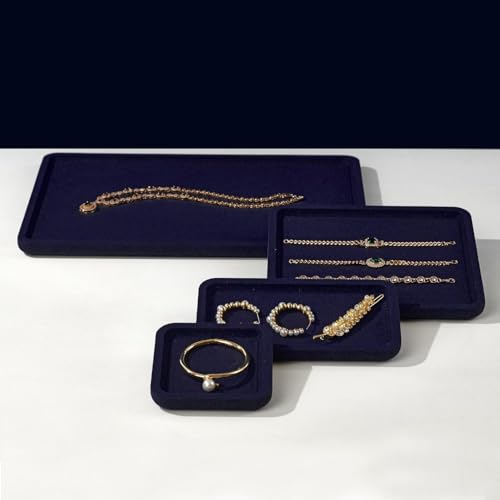 Microfiber Jewelry Trays Stackable Ring Earring Bracelet Necklace Bangle Watch Display Tray Drawer Organizer 7.08 * 3.93 * 0.59inch (Blue - color: Blue, size: 18*10cm Tray