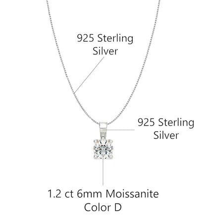 Savlano 925 Sterling Silver Moissanite Pendant Necklace, 6MM,8MM Round, Princess & Heart Cut 0.8–2CT D Color, with 18" Box Chain for Women – Comes with A GRA Certificate – Made in Italy - style: 0.8ct 6mm Round Cut