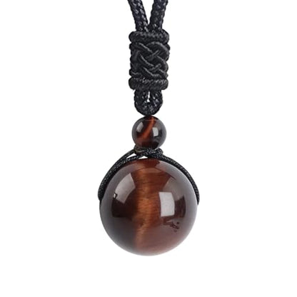 Anjiucc Natural Gemstone Healing Crystals Necklace, Adjustable Chakra Beads Pendant for Women Men, Protection, Energy Balance - color: Red Tiger's Eye