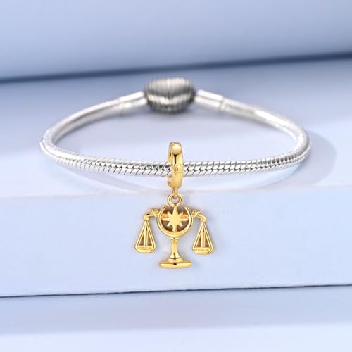 LAZA 925 Silver Charms for Bracelets and Necklaces Gold charms for Women | Summer Travel Party Lucky Zodiac Charms Clearance Pendant Beads Christmas Birthday Graduation Gift Jewelry for Women - color: Libra