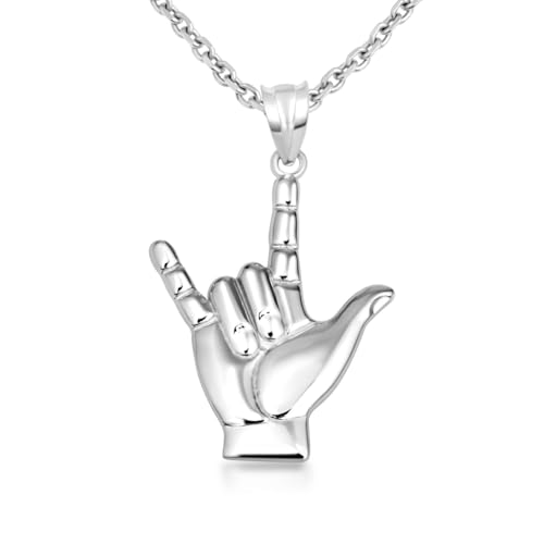 Claddagh Gold .925 Sterling Silver I Love You American Sign Language ASL Hand Sign Charm Pendant Necklace (S/L) | Choice of Pendant Only or Chain Length - size: Pendant With 22" Chain, style: Small