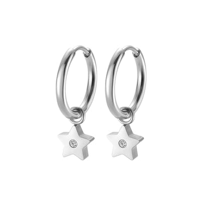 Women's Huggie Hoop Earrings with Small Cute Charm - style: Silver Star