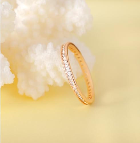 TIGRADE 2.5mm Women Anniversary Ring Cubic Zirconia Wedding Band CZ Stackable Ring Eternity Band Size 3-11 - color: Rose Gold