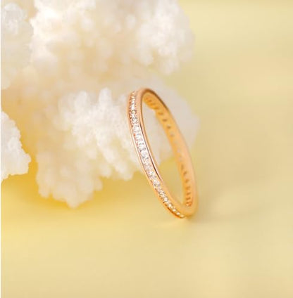 TIGRADE 2.5mm Women Anniversary Ring Cubic Zirconia Wedding Band CZ Stackable Ring Eternity Band Size 3-11 - color: Rose Gold