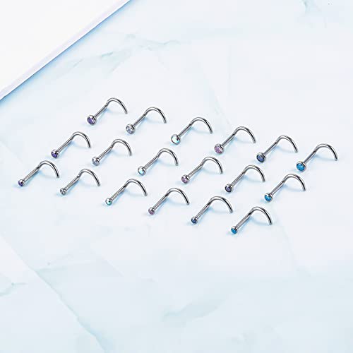 BelezaDosas 6pcs G23 Titanium Nose Studs 18G 20G Screw Nose Ring Press Fit 2mm 2.5mm 3mm Piercing Jewelry for Sensitive Skin - style: 18G 3.0mm CZ 6PCS