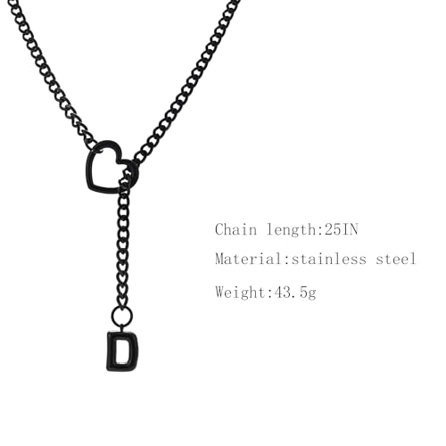 sroyte Black Heart Slip Chain Initial Necklaces for Women,Stainless Steel O-Ring Adjustable Lariat Heart Y-Necklace,Punk Gothic Cuban Collar Choker Necklace for women - color: Black D