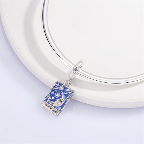 925 Sterling Silver Dangle Charm Fit Women Bracelet And Necklaces Jewelry | Medallion Pendants Beads Jewelry Charms for Women Fashion Gift Family Friends Mother's Day - color: Tarot Cards Moon Dangle Charm M1409