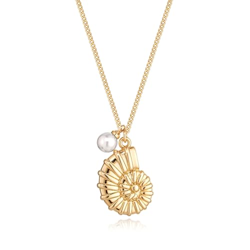 MTMY Gold Starfish Necklace 14K Gold Plated Shell Conch Ocean Pendant Necklace for Women Beach Summer Jewelry - style: pearl conch