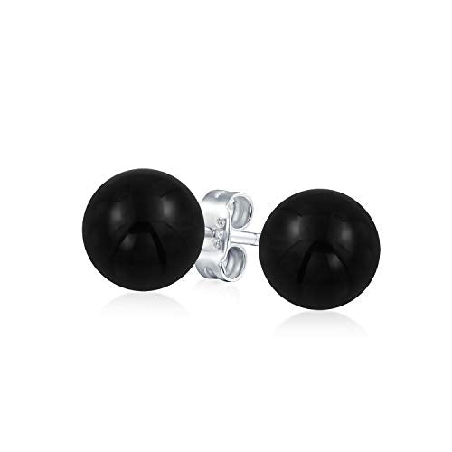 Classic Birthstones Gemstone 10MM Ball Stud Earrings .925 Sterling Silver - color: Black Onyx