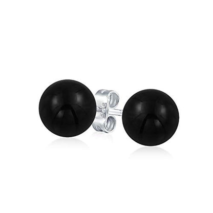 Classic Birthstones Gemstone 10MM Ball Stud Earrings .925 Sterling Silver - color: Black Onyx