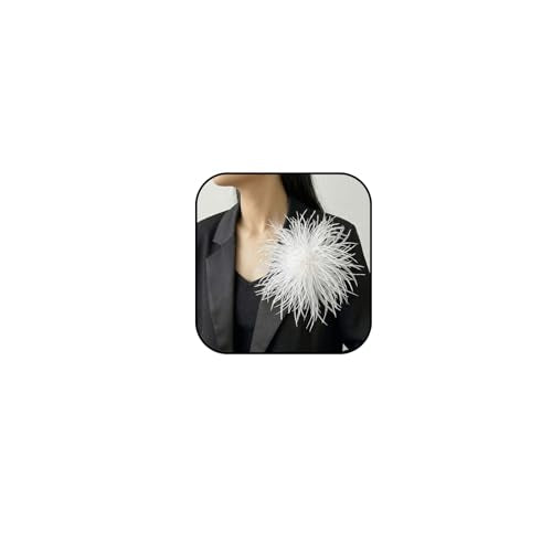 Dainty Feather Flower Brooch Pin for Women Oversized Floral Lapel Pins Elegant Feather Corsage Brooches Suit Clothes Shawl Dress for Wedding Party Banquet Dance Trendy Jewelry 150mm - color: White