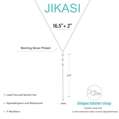Lariat Gold Necklaces for Women Trendy Dainty Long Necklace 14k Gold Plated/Silver Layered Drop Beaded Chain Necklaces Y-shaped Pendant Necklace Simple Gold Jewelry Gifts - color: Y Rain-Silver