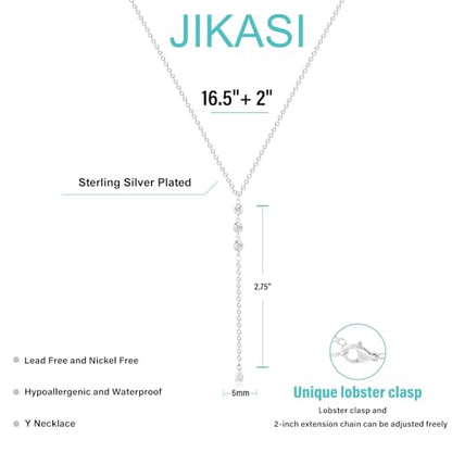 Lariat Gold Necklaces for Women Trendy Dainty Long Necklace 14k Gold Plated/Silver Layered Drop Beaded Chain Necklaces Y-shaped Pendant Necklace Simple Gold Jewelry Gifts - color: Y Rain-Silver