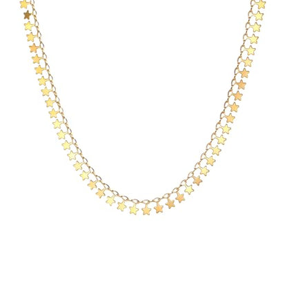 Gold Chain Necklace for Women 18K Gold Plated Dainty Star Cross Heart Cuabn Choker Chains Stainless Steel Trendy Jewelry Christmas Gifts - color: Tiny Star