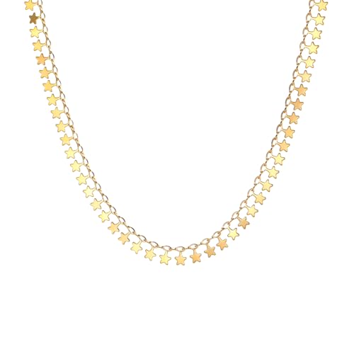 Gold Chain Necklace for Women 18K Gold Plated Dainty Star Cross Heart Cuabn Choker Chains Stainless Steel Trendy Jewelry Christmas Gifts - color: Tiny Star