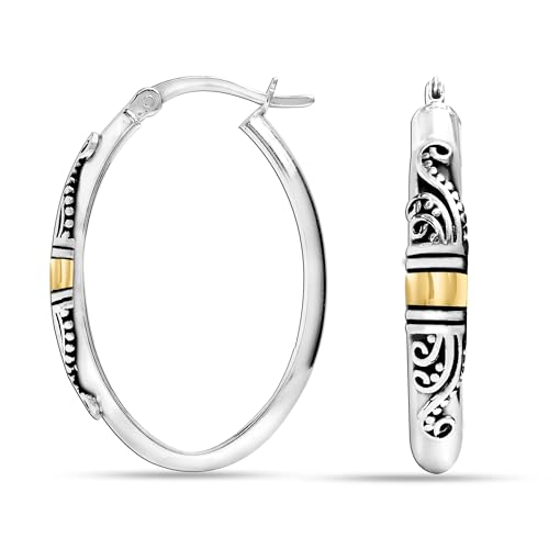 LeCalla 925 Sterling Silver Hoop Earrings for Women | Bali-Style Italian Antique Click-Top Hoop Earrings | Lightweight Vintage Hoop Earring Jewelry Gifts for Women - color: Antique Hoops-02