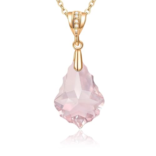 EVEVIC Teardrop Austrian Crystal Charm Pendant Necklace for Women | 14K Gold Plated,Adjustable Chain Fit,Elegant Teardrop Crystal,Gift Box Included,Perfect for Daily Wear and Special Events - color: Pink