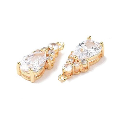FASHEWELRY 10Pcs Faceted Teardrop Glass Pendants Cubic Zirconia Real 18K Gold Crystal Drop Charms for DIY Bracelet Necklace Earring Jewelry Craft Making - color: Crystal