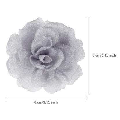 Rose Flower Brooches and Clips for Women | Light Gray Brooches with Hair Clip | Lapel and Hat Pins, 3.1 Inches - color: Light Gray