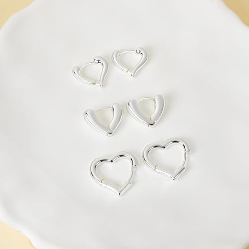 Heart Shaped Hoop Earrings for Women | 14k Gold Silver Plated, Small Heart Earring, Huggie Hoops, Lightweight, Jewelry Gifts - color: 02Heart-Silver