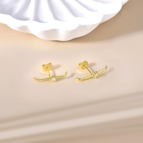 CZ Suspender Cuff Stud Earrings Wrap Earlobe Silver Post Cubic Zirconia Minimalist Jewelry for Women - color: Gold Single CZ
