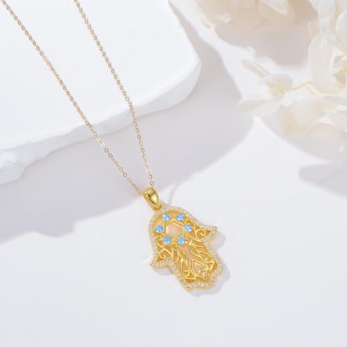 Hamsa Necklace 925 Sterling Silver Evil Eye/Lotus Flower/Star of David/Chai/Yin Yang Hamsa Hand Pendant Jewelry Hand of Fatima Gifts for Women - style: Star of David-Gold