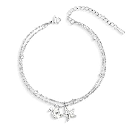 Gold Ankle Bracelets for Women, Waterproof Anklets Dainty Beach Anklet Adjustable Link Chain Cute Stainless Steel Anklets Summer Beach Shell Starfish Pearl Foot Jewelry Non Tarnish Lightweight - color: Anklet-Silver