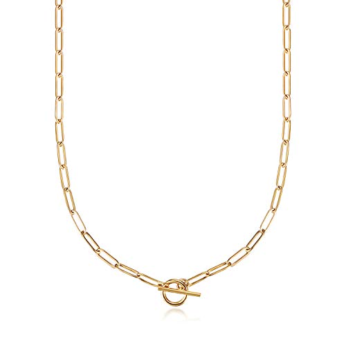 Lauren Paperclip Bolo Necklace Layered Stacked Paper-clip Link for Women Adjustable Lobster Clasp Gold Plated Stainless Steel Link Charm Chain(16"/20"/24")