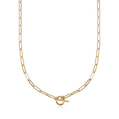 Lauren Paperclip Bolo Necklace Layered Stacked Paper-clip Link for Women Adjustable Lobster Clasp Gold Plated Stainless Steel Link Charm Chain(16"/20"/24")