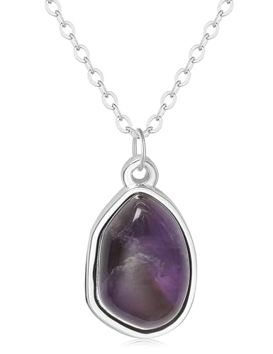 Stone Pendant Necklaces Gemstone Dangle Necklace 18K Gold Plated Teardrop Pendant Necklace for Women - color: Purple Silver
