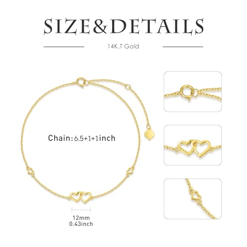 14K Real Gold Heart/Corss Ankle Bracelet for Women Yellow Gold Anklet Love Ankle Bracelet Anniversary Jewelry for Wife Birthday Gifts for Her 8''-10'' - style: Heart-Bracelet（6.5+1+1inch）
