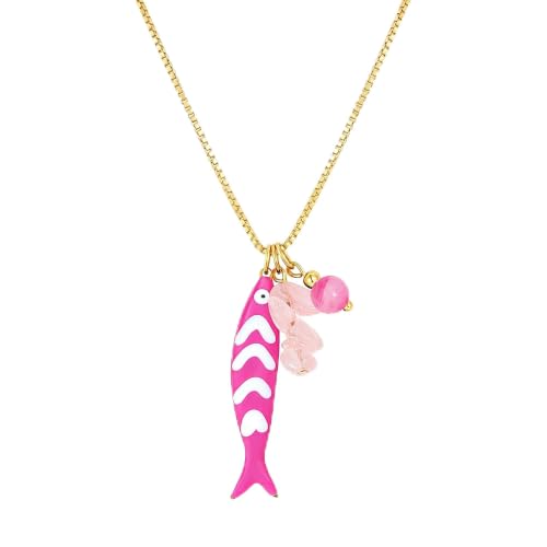 Fish Necklace for Women Gold Plated Fish Pendant Adjustable Necklace Bohemian Beach Jewelry - style: Pink fish