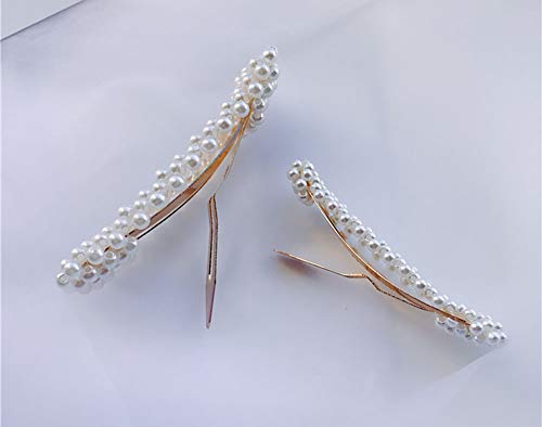 Fodattm 2PCS Sweet Imitation Pearl Hair Clips Hairpin Simple Fashion Alloy BB Hairgrip Hair Accessories for Women (Rectangle, Gold)