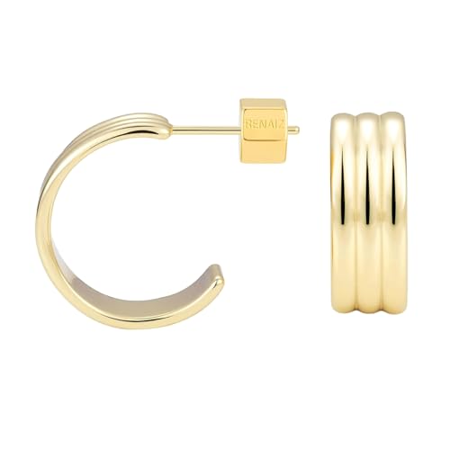 RENAIZ Dainty Lightweight Hoop & Stud Earrings for Women – 14K Gold Plated & Rhodium Plated, Minimalist Geometric Hypoallergenic Jewelry, Tiny Dainty Everyday Studs and Hoops - color: Yellow Gold, style: Multi-Band