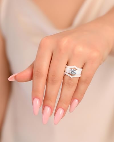 Rinfit Silicone Ring with Stone, Round Cut CZ | AAAAA Grade Cubic Zirconia, Solitaire Engagement Ring for Her, Flexible Rubber Wedding Band for Women, Patented Design - color: Pack K: White / Silver
