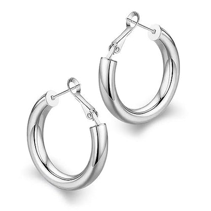 Gold Hoop Earrings for Women Chunky Hoops 14K Gold Plated Thick Hollow Tube Lightweight Earrings for Mother Birthday Gifts 20/25/30/40/50MM - color: Silver-25MM