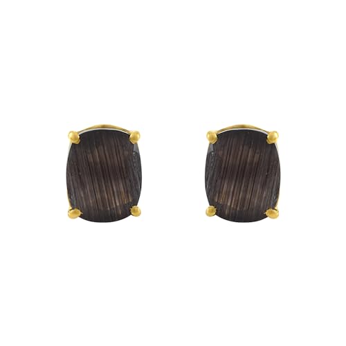 Women's 18K Gold Plated 8x10mm Princess Cut Gemstone Stud Earrings – Birthstone Jewelry for Her – Classic Cushion Studs - color: Black Elisha