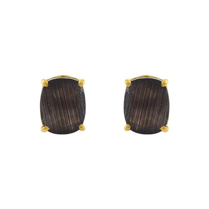 Women's 18K Gold Plated 8x10mm Princess Cut Gemstone Stud Earrings – Birthstone Jewelry for Her – Classic Cushion Studs - color: Black Elisha
