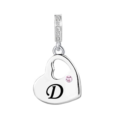 KunBead Initial A-Z Letter Pink Heart Alphabet Birthday Dangle Love Charms Compatible with Pandora Charm Bracelet for Auntie Friend Sister Mom Daughter Nana Granddaughter Wife - style: Letter D